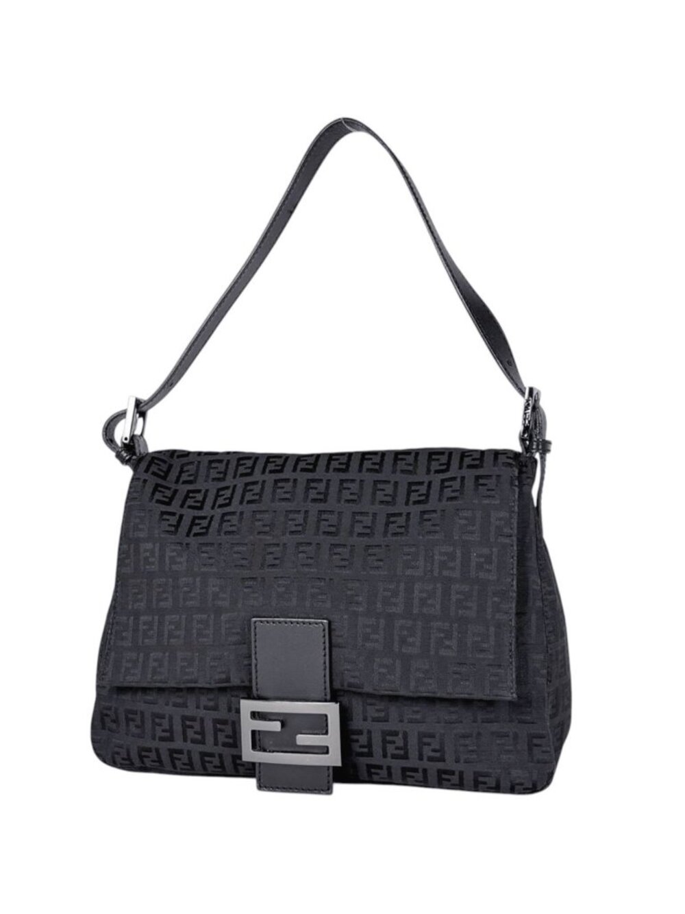 Fendi Shoulder Bag Zucchino Mamma Bucket Canvas Black 8